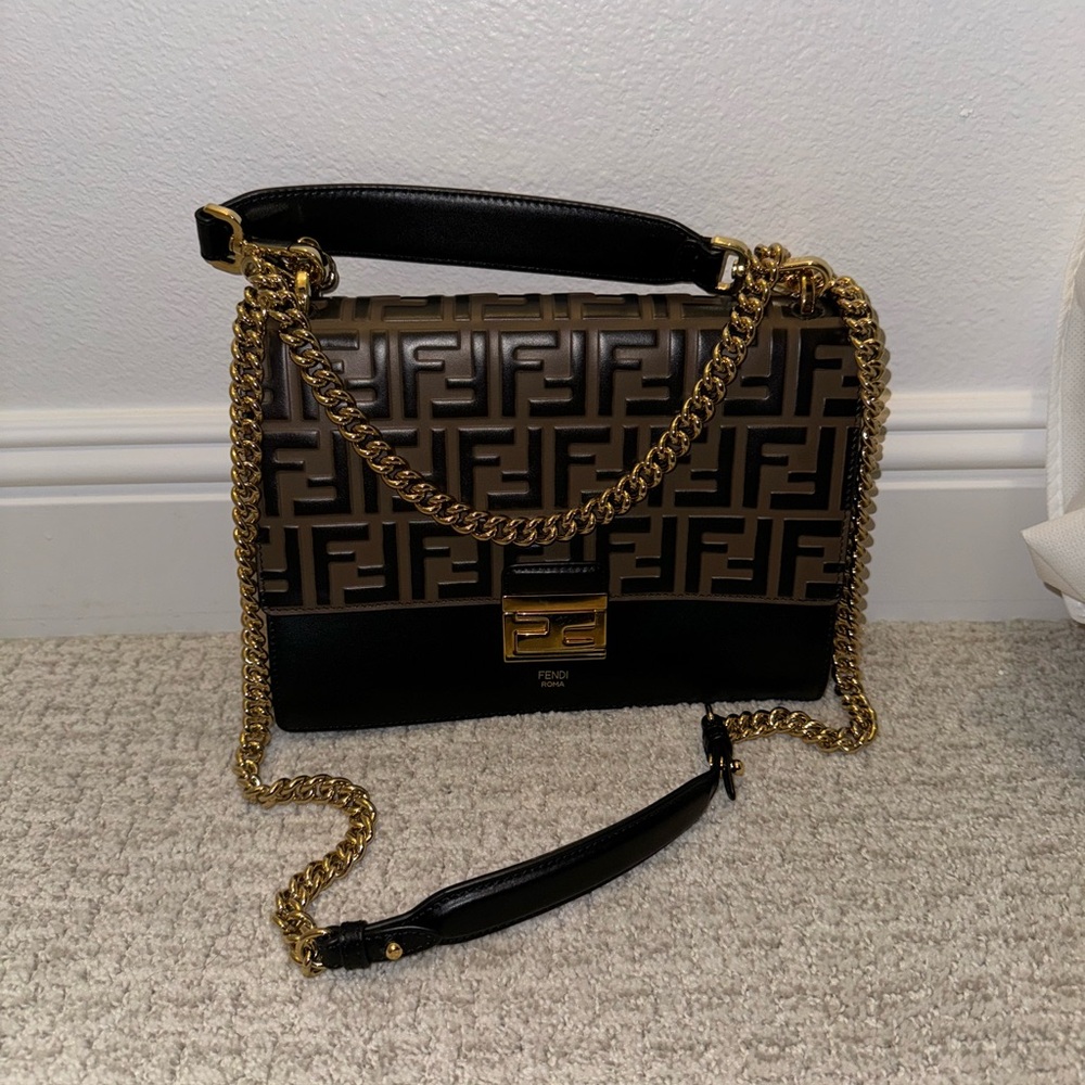 Fendi Black and Brown Bag with Gold Chain